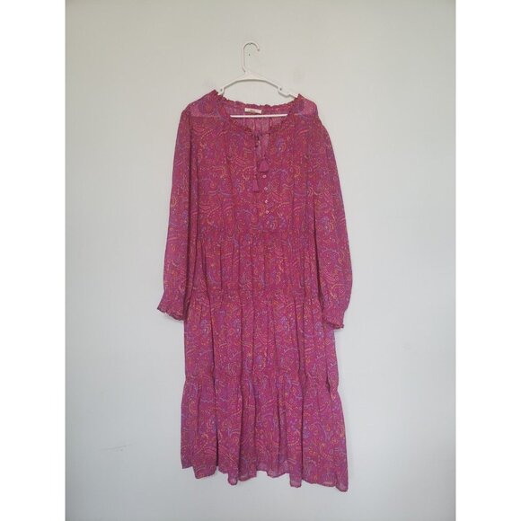 Beach Lunch Lounge Dresses & Skirts - Beach Lunch Lounge Womens 2XL Midi Dress Pink Semi Sheer Tiered Boho Spring